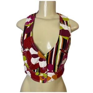 VTG Retro Flower Print Cropped Vest Button Front 100% Cotton Rare Find Medium